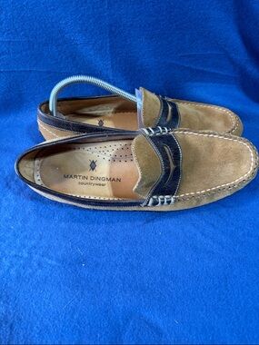 Martin Dingman Tan Suede Loafers with Brown‎ Leather Trim